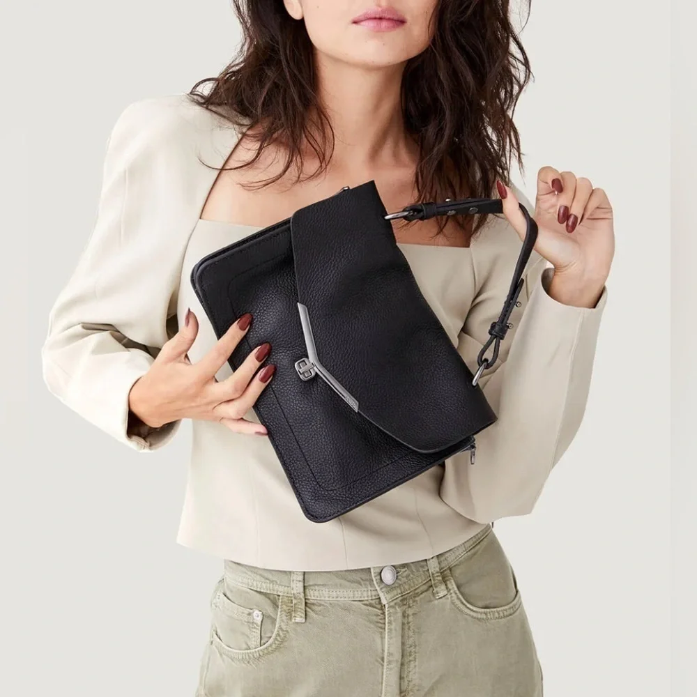 BOTKIER Valentina pebbled leather women's top handle crossbody BLACK/HEM…